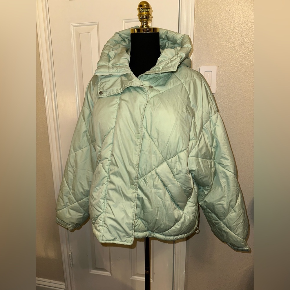 Divided by H&M Mint Green Hooded Puffer Jacket Cinch Waist Size M